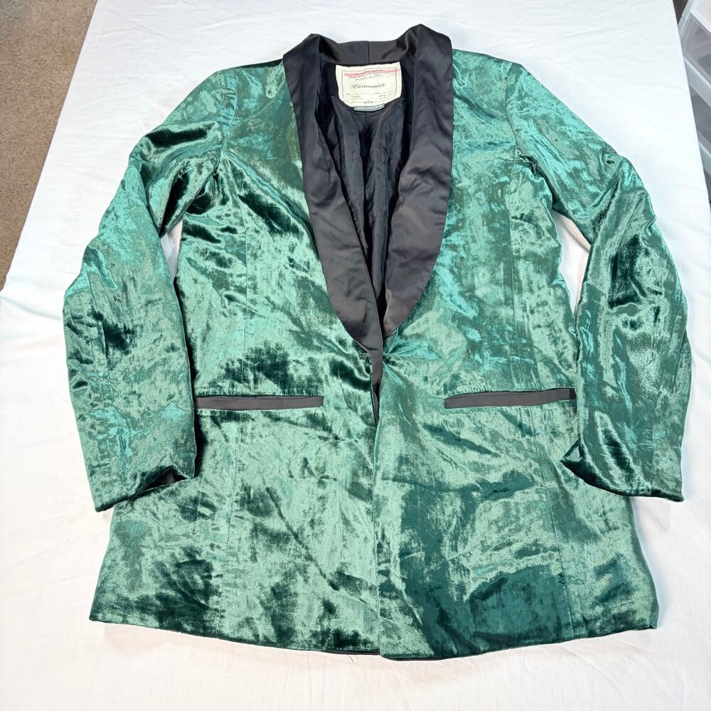 Cartonnier Anthropologie womens green velvet blazer, satin trim. Size 4. party - Picture 3 of 6